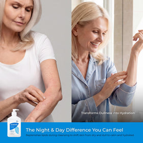 Ceramedx shea and hyaluronic droplet display showing deep moisturizing action