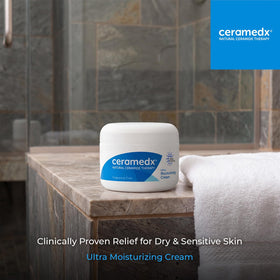 Ceramedx cream texture close-up highlighting smooth, non-greasy moisturizing feel