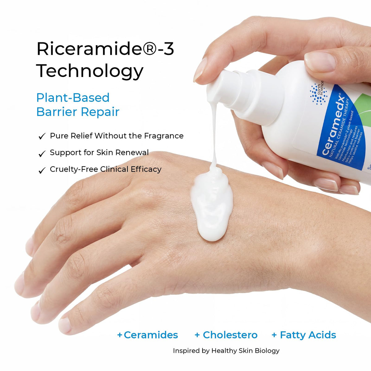Ceramedx lotion texture swipe demonstrating lightweight absorbent formula