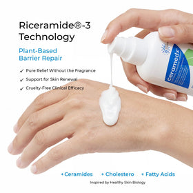 Ceramedx lotion texture swipe demonstrating lightweight absorbent formula
