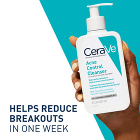 CeraVe acne face wash held in hand to show 8 oz size and easy dispense