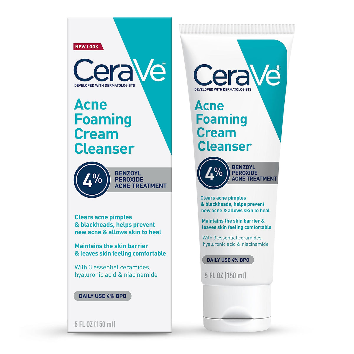 CeraVe front packaging showing acne foaming cream cleanser for clear skin