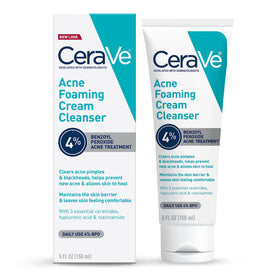 CeraVe front packaging showing acne foaming cream cleanser for clear skin