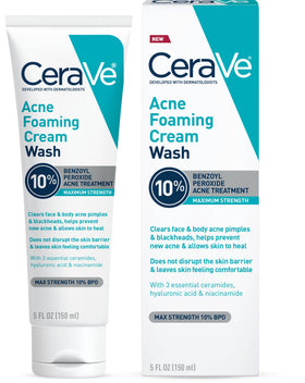 CeraVe front packaging showing 10% benzoyl peroxide and benefits