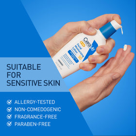 CeraVe bottle on bathroom counter as part of morning routine