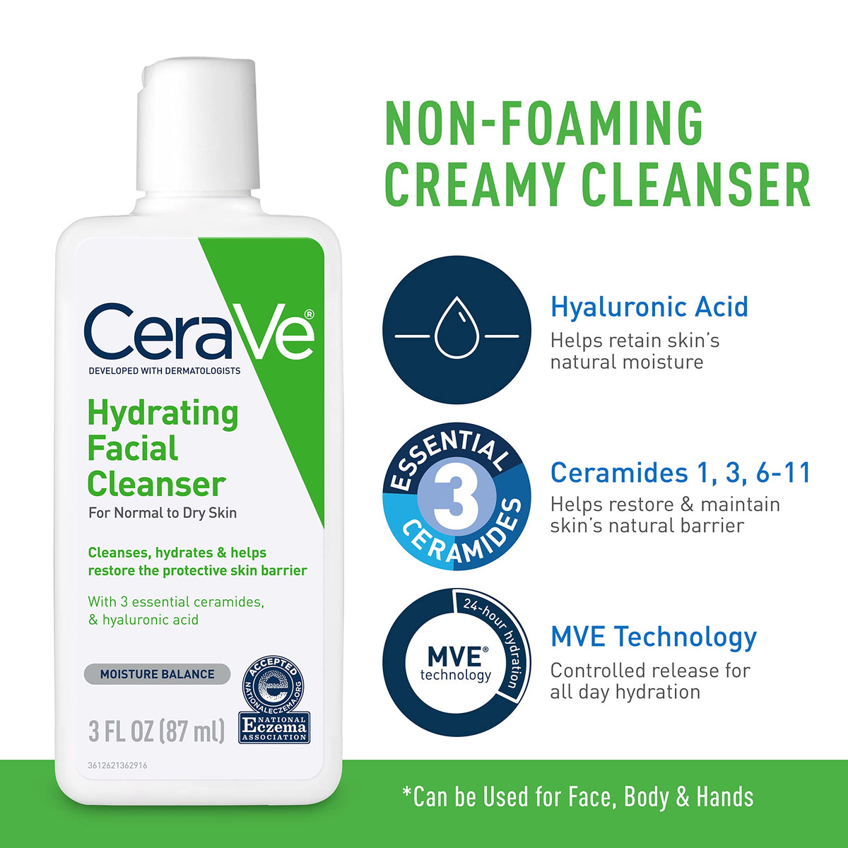 CeraVe AM lotion pump dispensing showing quick-absorbing SPF benefit