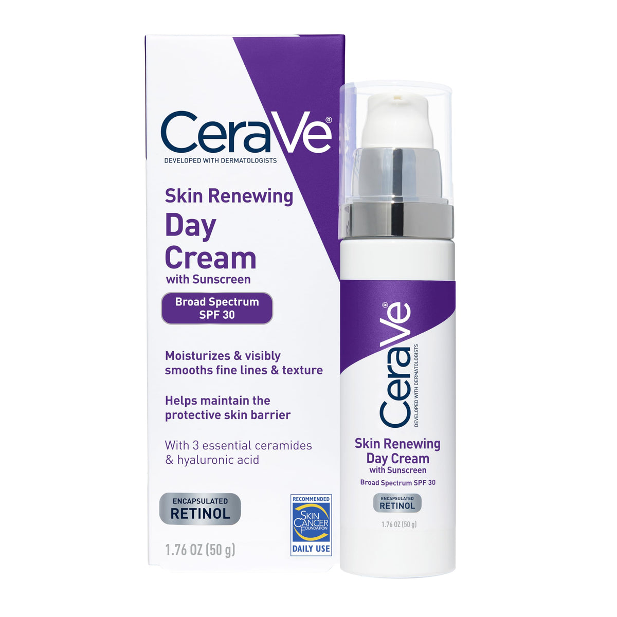 CeraVe front packaging showing product benefits and SPF for daily protection