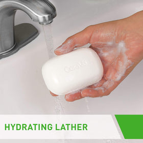 CeraVe bar lather in hand demonstrating mild foam and hydrating cleanse