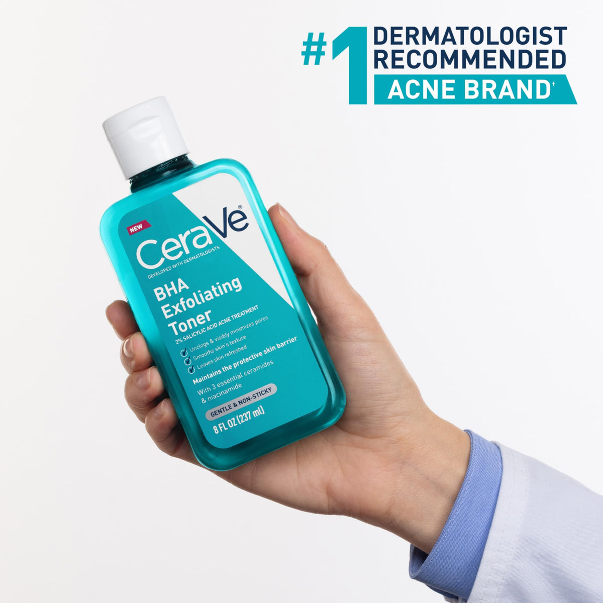 CeraVe toner applied to a cotton pad illustrating easy, controlled application