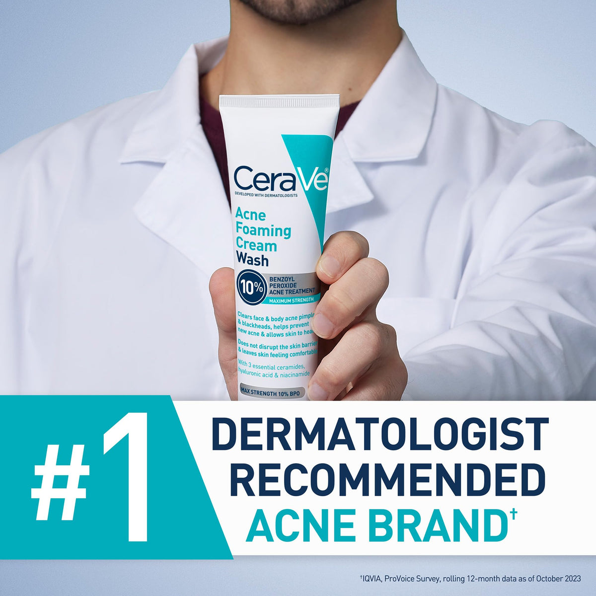 CeraVe in shower on shoulder demonstrating body acne use