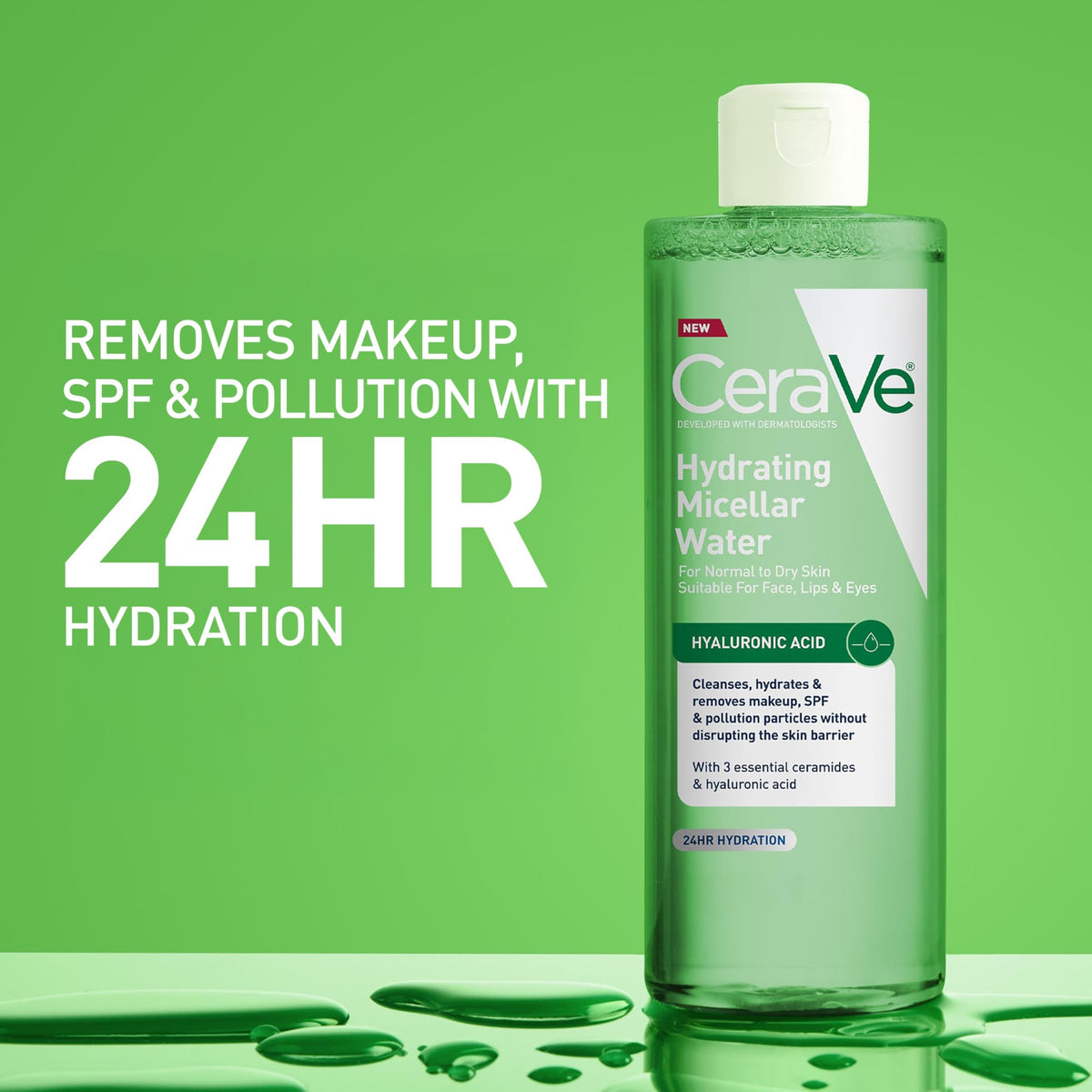 Label close-up showing CeraVe ingredients hyaluronic acid and three ceramides