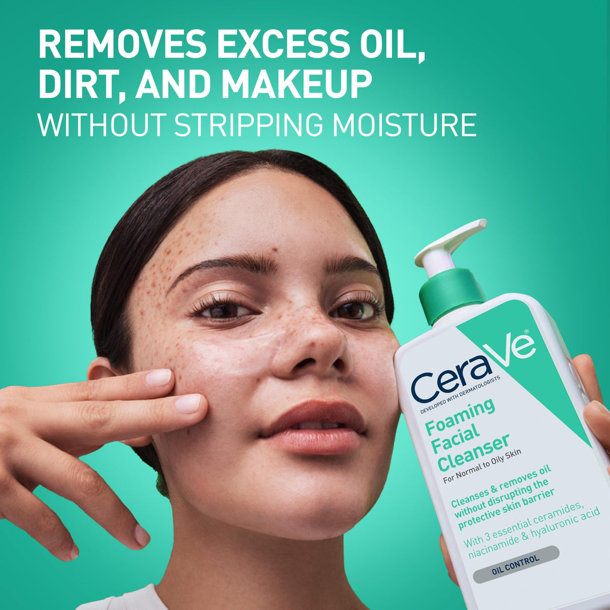 CeraVe gel texture on fingertip close-up showing smooth, non-stripping formulation benefit