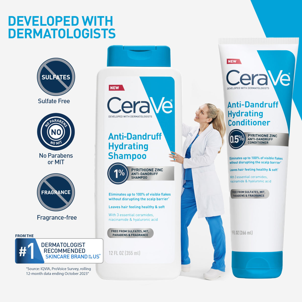 Before and after color-treated hair showing reduced flakes with CeraVe