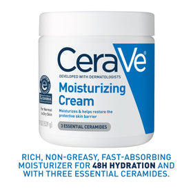 CeraVe tub by sink in bathroom showing daily skincare use