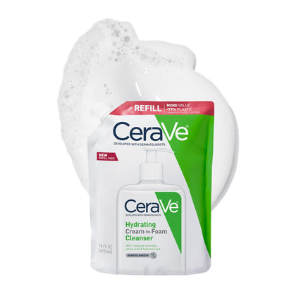 CeraVe front packaging showing refill container and product benefits