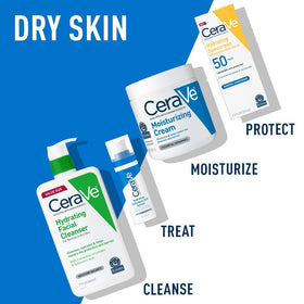 CeraVe cream and travel cleanser staged in bathroom showing daily routine convenience