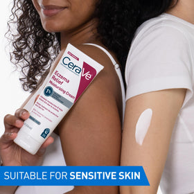CeraVe cream being applied to arm demonstrating calming relief