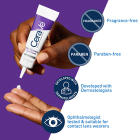 Close-up of key ingredients with CeraVe label highlighting peptides and ceramides benefits