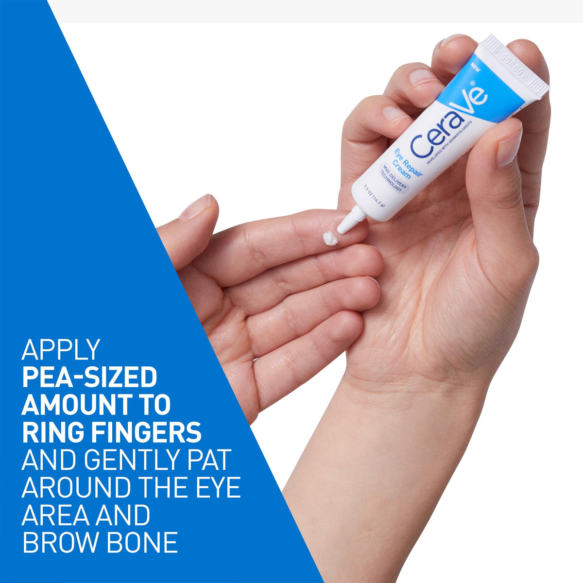 CeraVe being patted under-eye to reduce puffiness and bags
