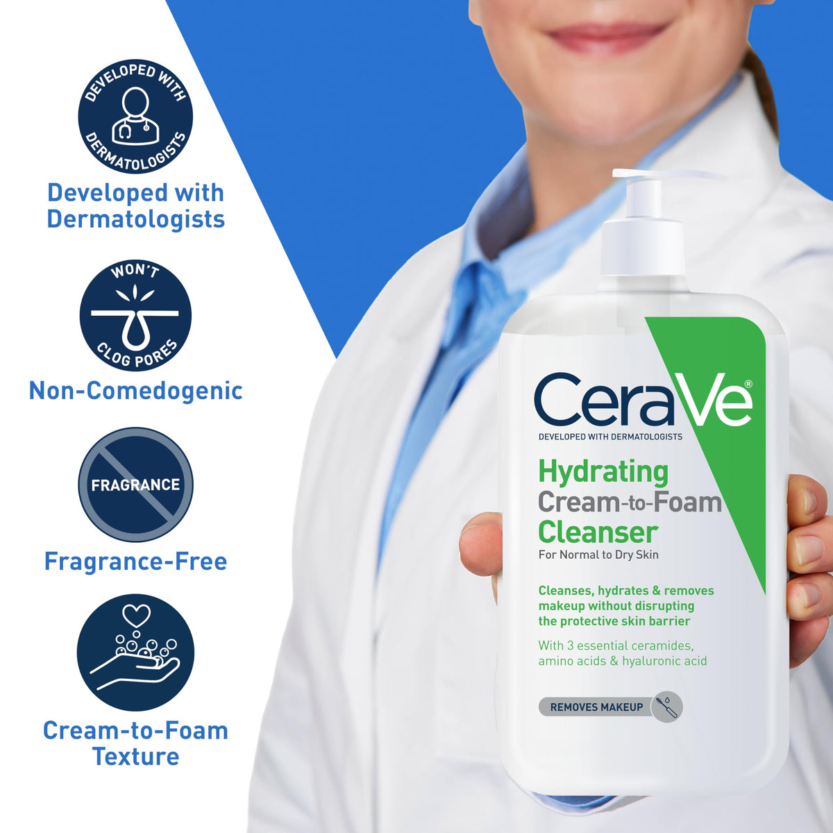 CeraVe foamy lather on skin showing effective cleansing without dryness benefit