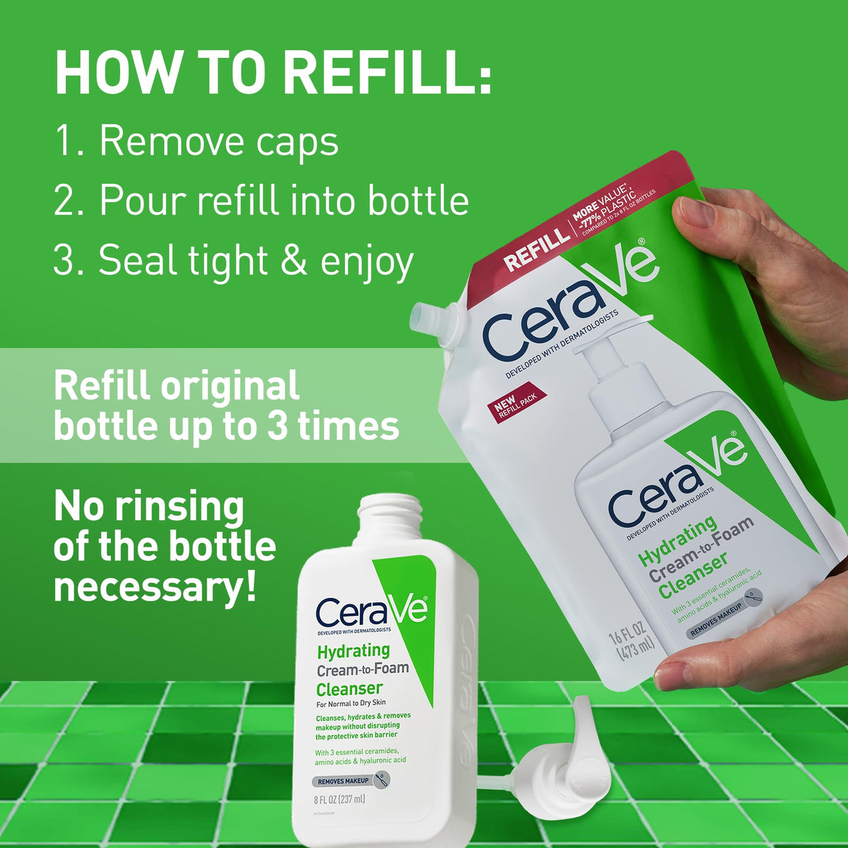 CeraVe foam lather in hand showing gentle cleansing action
