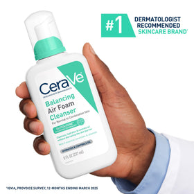 CeraVe foam on hands in use showing gentle removal of oil and dirt