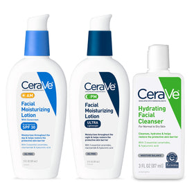 CeraVe front packaging trio showing three travel bottles and benefits