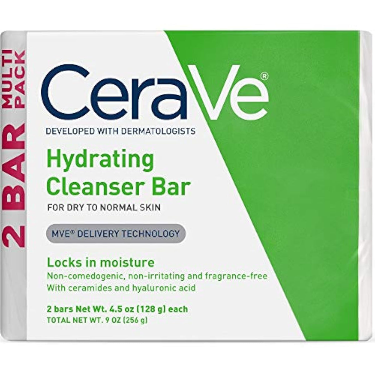 CeraVe hydrating cleanser bar front packaging showing product benefits and seal