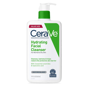 CeraVe front packaging showing 19 oz hydrating cleanser and benefits