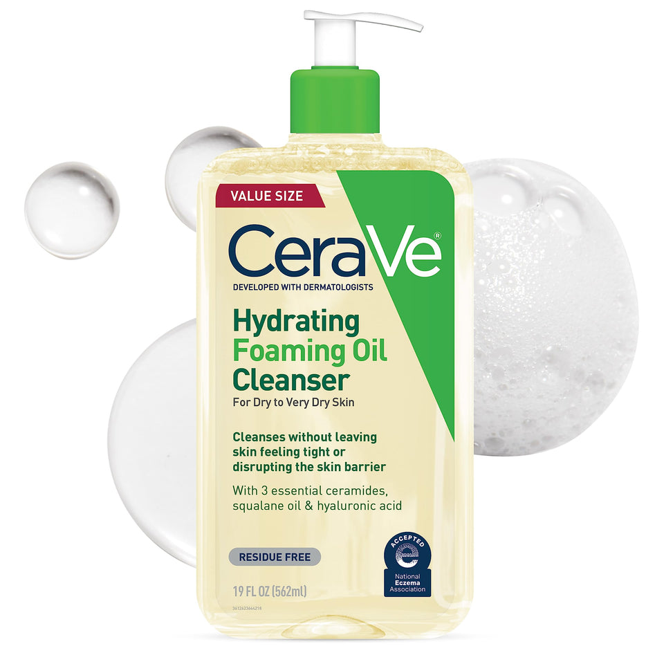 CeraVe front packaging showing 19 fl oz bottle and label benefits