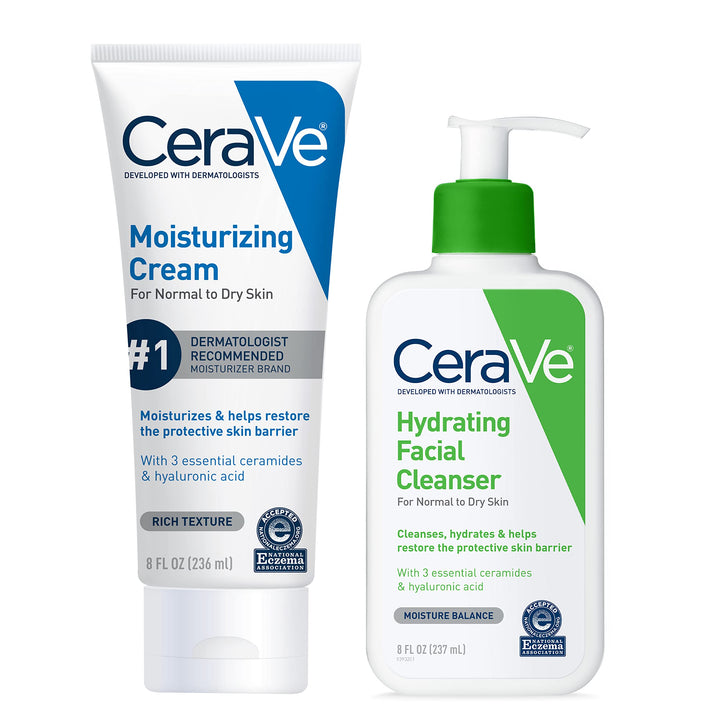 CeraVe front packaging of the hydrating skin care set showing both bottles for easy identification and routine planning