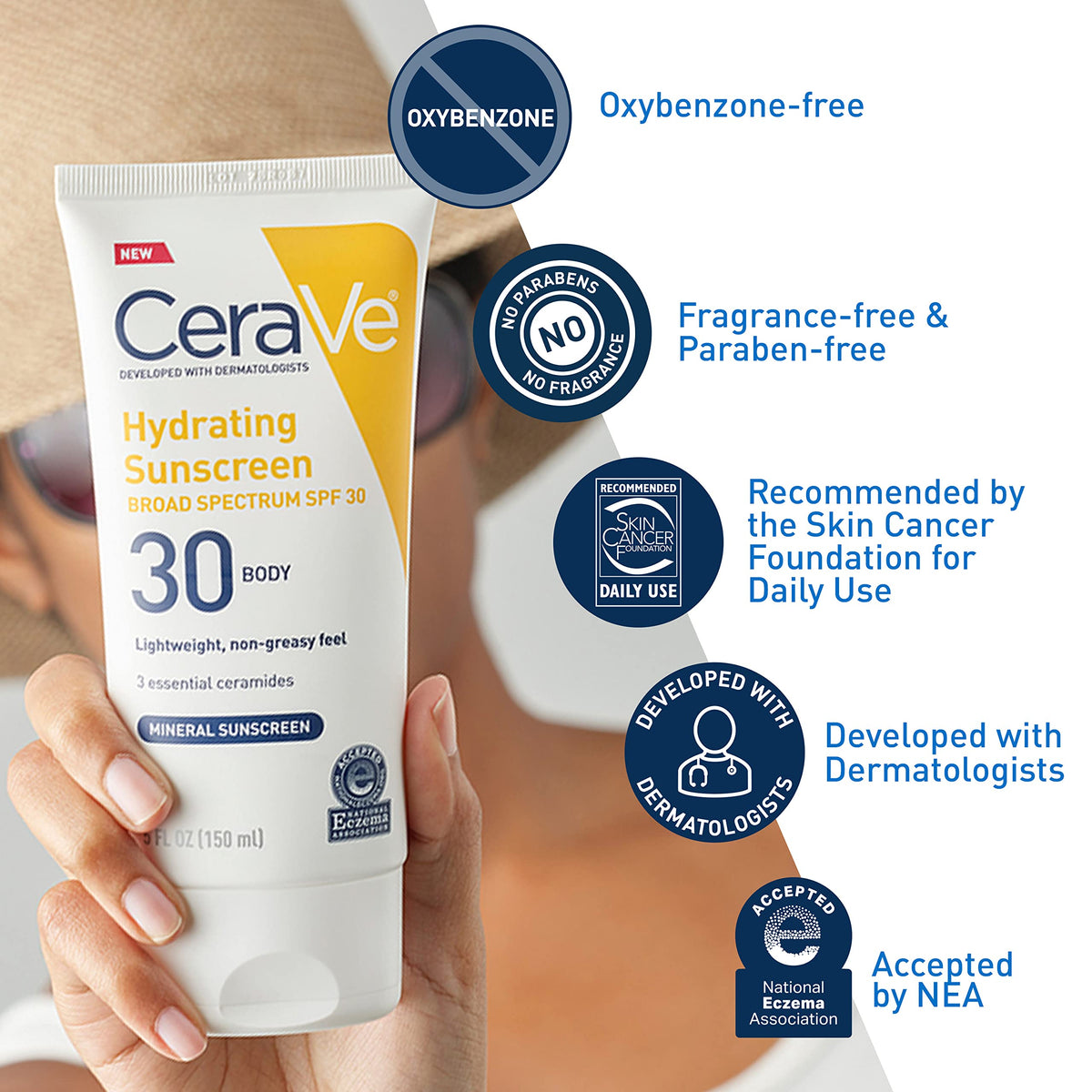 CeraVe ingredients display highlighting ceramides and hyaluronic benefits