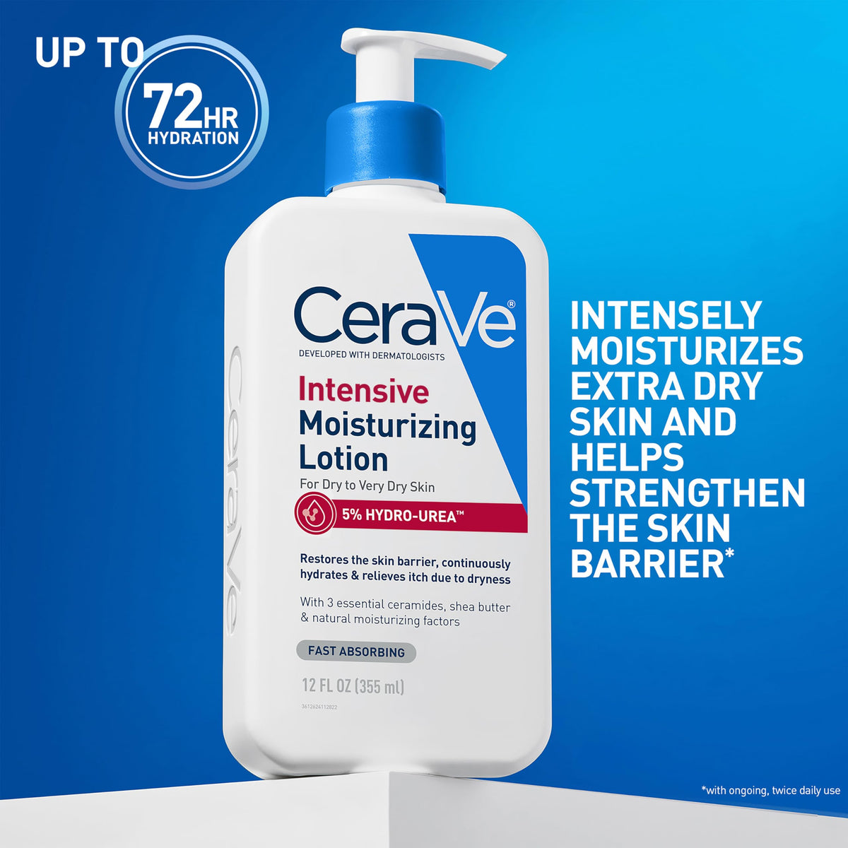 Shea butter ingredient beside bottle emphasizing CeraVe moisturizing and skin-softening benefit
