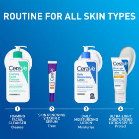 CeraVe bottle on bathroom counter in lifestyle scene conveying everyday routine use