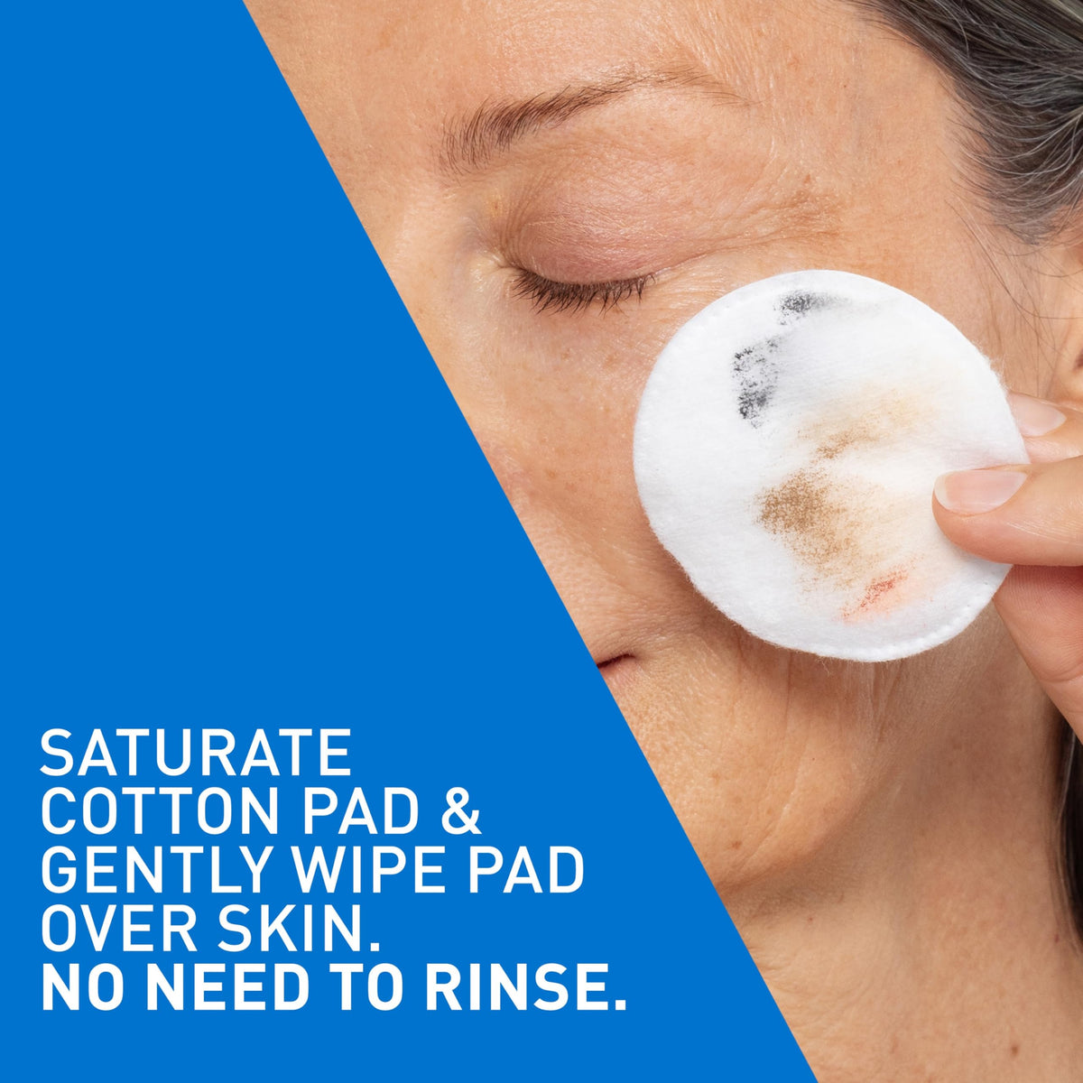 Applying CeraVe micellar water to remove eye makeup gently and effectively