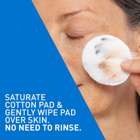 Applying CeraVe micellar water to remove eye makeup gently and effectively