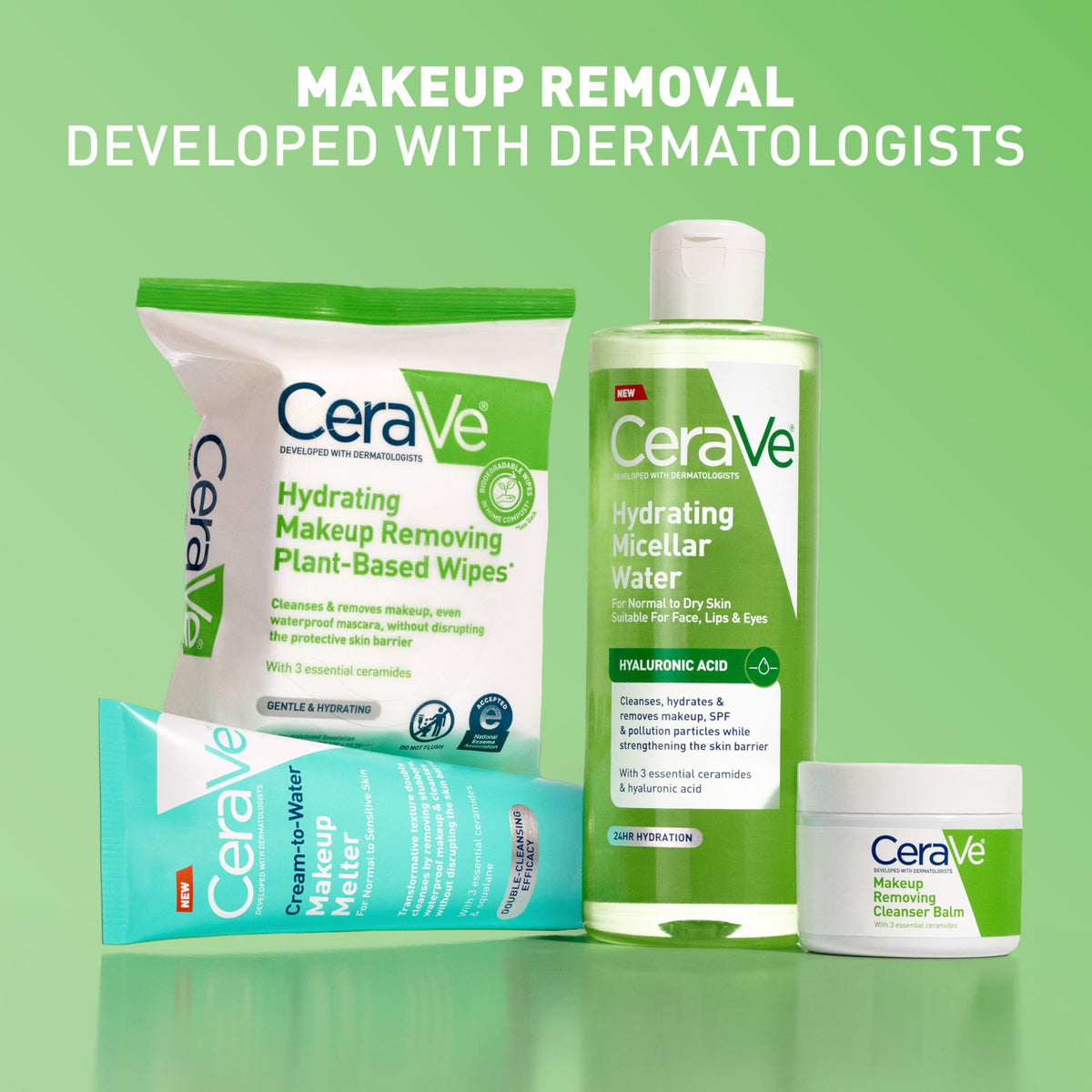 Before-and-after wipe with CeraVe micellar water showing cleansed skin results