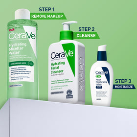 CeraVe micellar water on a bathroom shelf signaling everyday skincare use