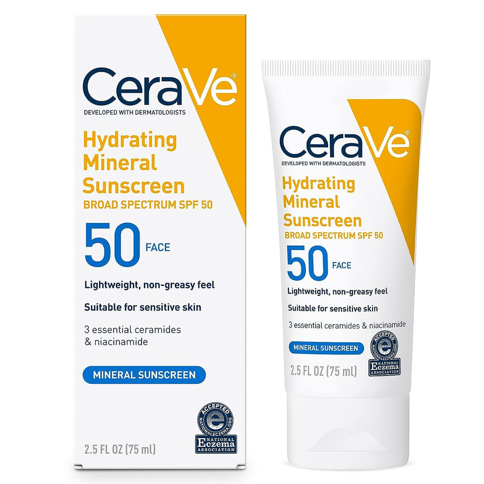 CeraVe front packaging showing SPF 50 and mineral protection benefits