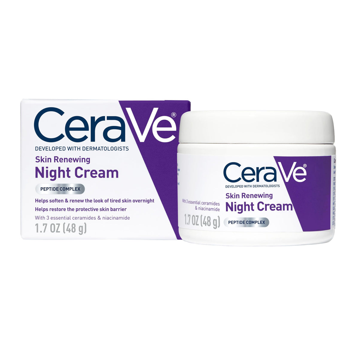 CeraVe night cream front jar showing label and gentle moisturizer benefits