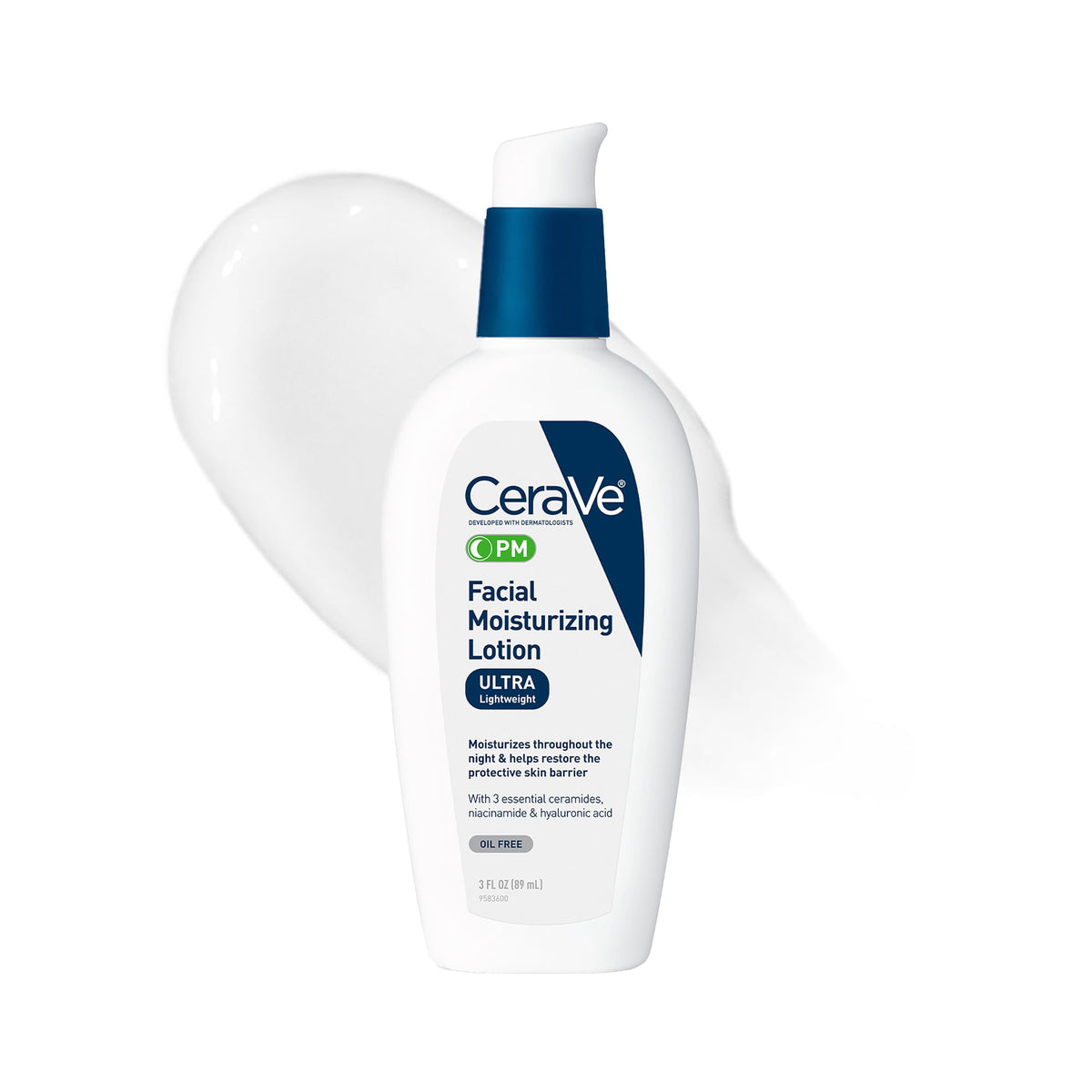 CeraVe PM front packaging showing bottle and label for nighttime hydration