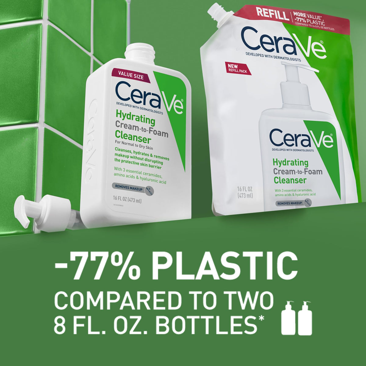 CeraVe refill pouring into pump bottle for convenient use
