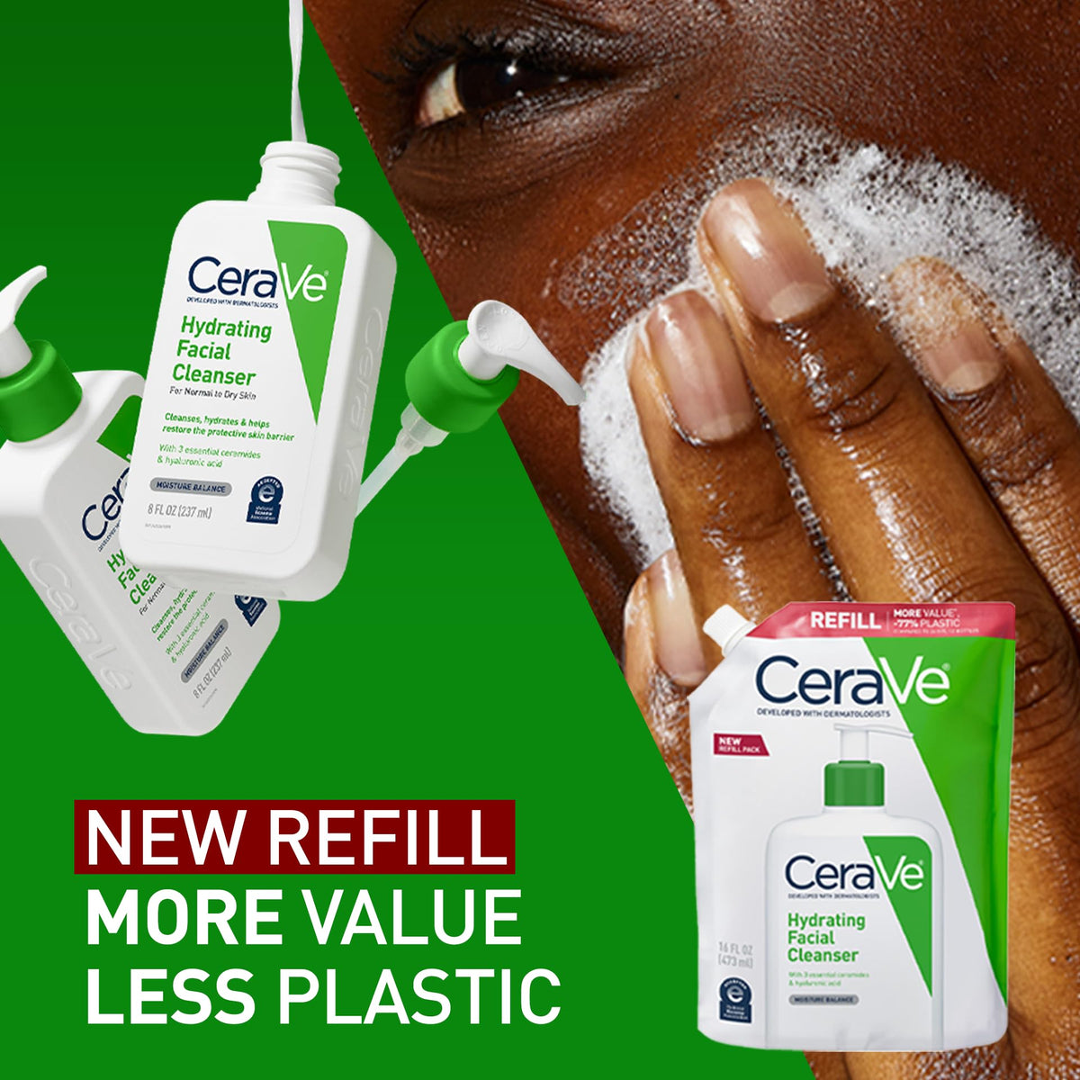 CeraVe refill next to ruler indicating 16 ounce scale and long-lasting supply