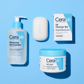 CeraVe cream on bathroom shelf suggesting daily skincare routine