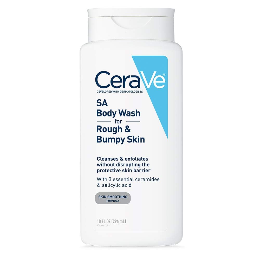 CeraVe salicylic acid body wash front packaging showing label and size, highlights gentle exfoliation