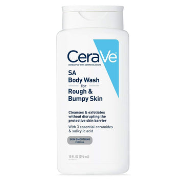 CeraVe salicylic acid body wash front packaging showing label and size, highlights gentle exfoliation