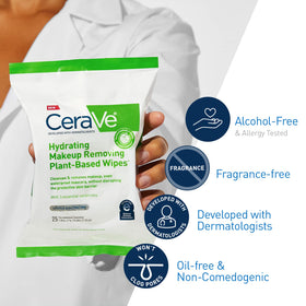 CeraVe wipe beside a hand for scale showing convenient single-sheet size