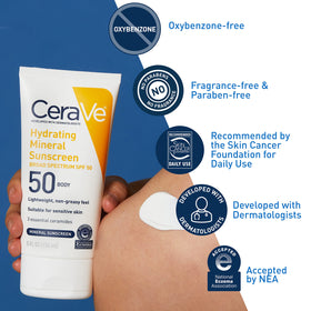 CeraVe sunscreen rubbed into forearm showing even non-greasy finish
