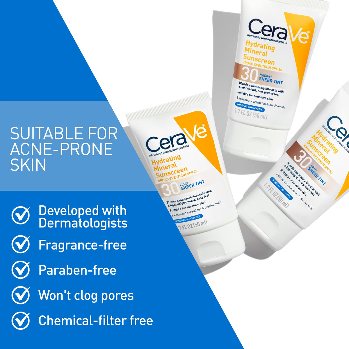 CeraVe before and after on face showing minimized white cast
