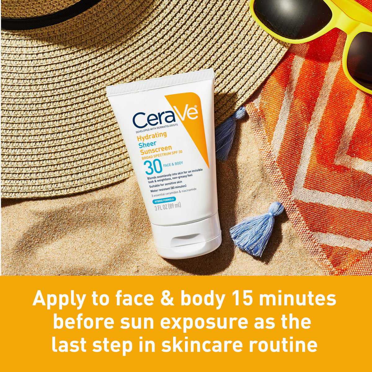 CeraVe sunscreen texture close-up highlighting lightweight fluid and quick-absorbing finish